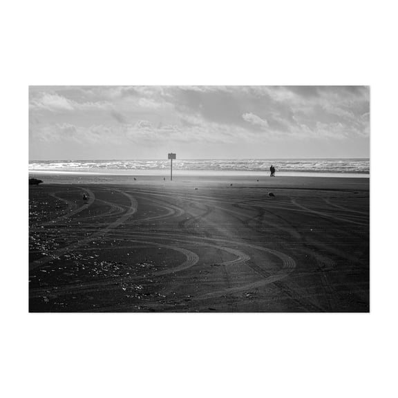 Driving Lines in the Sand - Photography Beach Black and White Coastal Seascape Minimalist Waves Silhouette Unframed Wall Art Print 24 x 36 inches