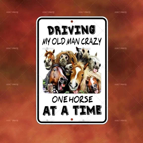 Driving Old Man Crazy Horse Metal Sign Home Room Wall Art Gift Decor Funny A2905