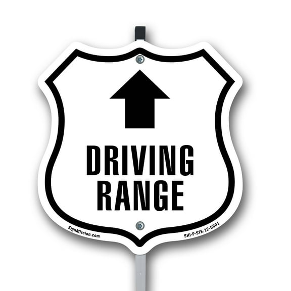 Driving Range Golf Course Up 12 inch X 12 inch Shield Shaped Rust-Free Aluminum Metal Sign with Aluminum Mounting Stake Weather Resistant Made in the USA