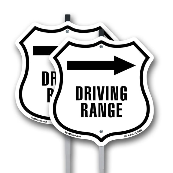 Driving Range Golf Course Right (2 Pack) 12 inch X 12 inch Shield Shaped Rust-Free Aluminum Metal Signs with Aluminum Mounting Stakes Weather Resistant Made in the USA