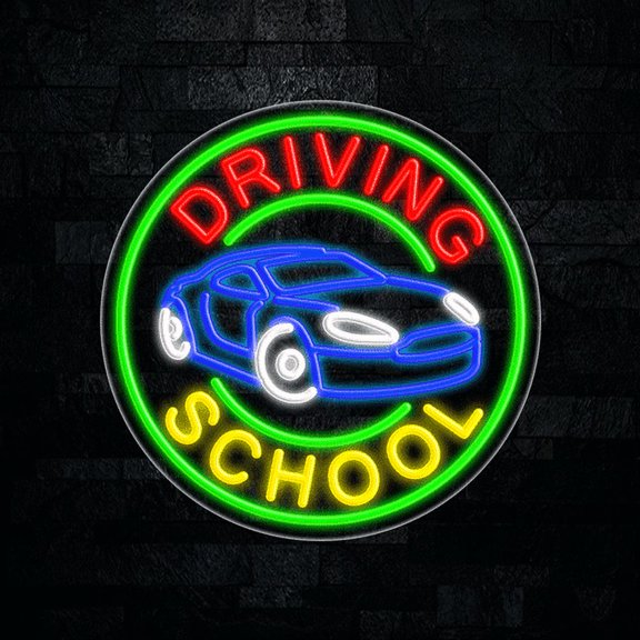 Driving School LED Neon Sign 26"L x 26"H #31812