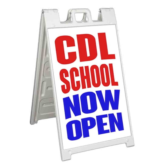 Driving School Now Open (24" X 36") Standard A-Frame Signicade, Includes Decal Applied To Stand