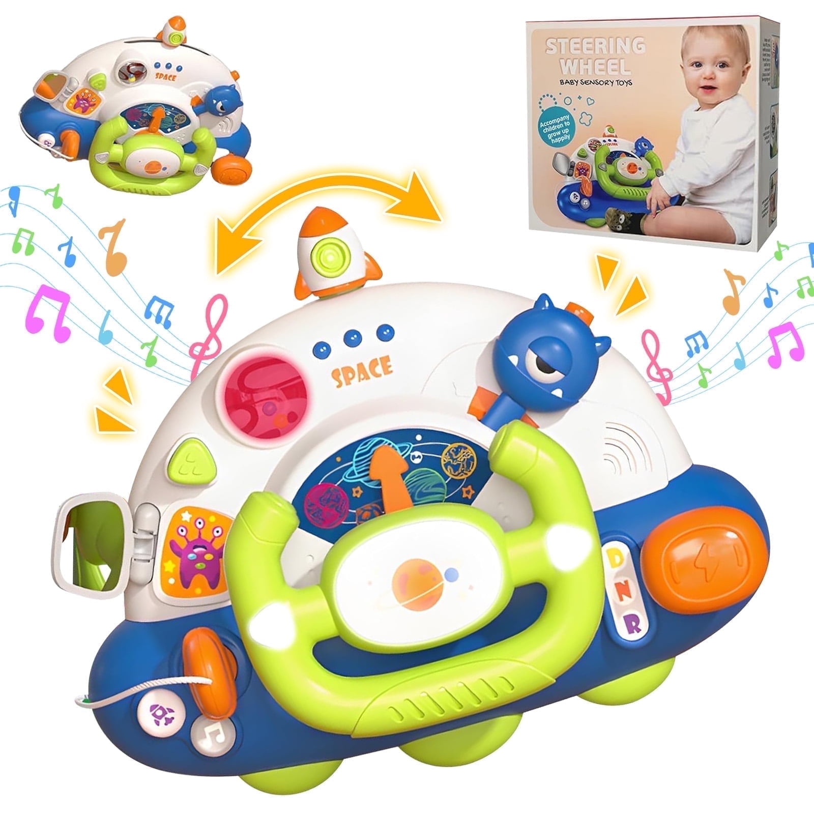 Kanecdo Baby Learning Musical Steering Wheel Toys for Toddlers 1 2 3, Educational Driving Car Interactive Toy with Sounds, Birthday Gifts for 1 Year Old Boys Girls 6 12 18 Months