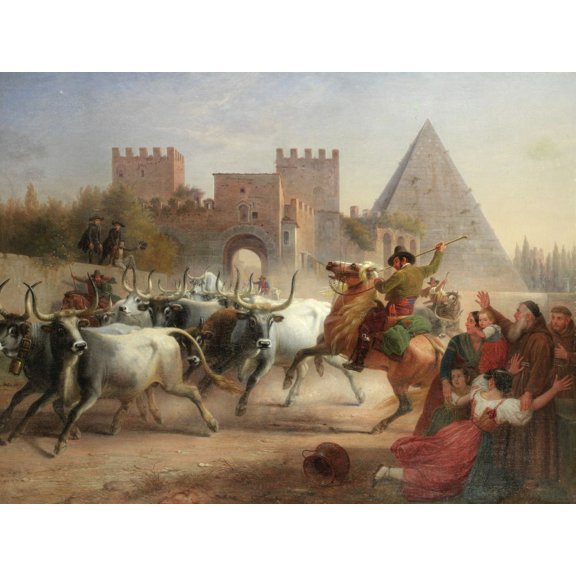Driving cattle before the Porta San Paolo and Pyramid of Cestius, Rome Poster Print by Dietrich Wilhelm Lindau (18 x 24)