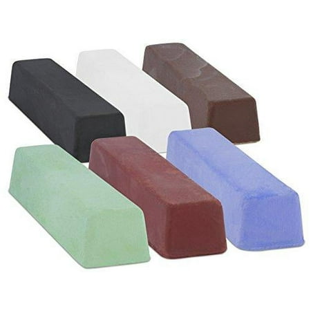 Drixet 6 Piece Buffing, Polishing & Cutting Compound 4 Oz. Kit - Set Includes: Black Emery, Brown Tripoli, White Diamond, Red Rouge, All Purpose Blue & General Green Compounds