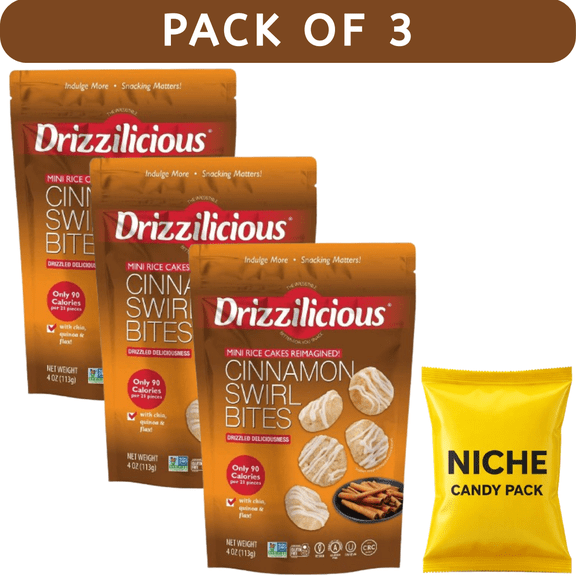 Drizzilicious Cinnamon Drizzled Mini Rice Cake 4oz  3 Pack (CandyFree BetterForYou Snack)