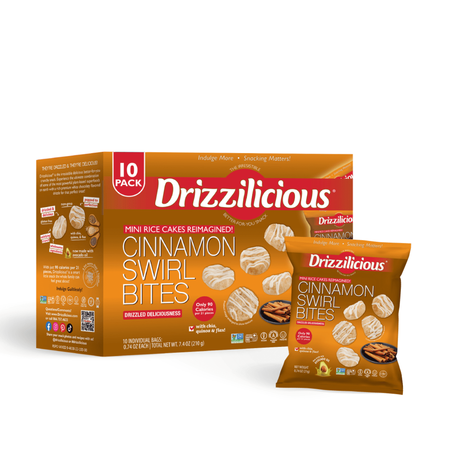 Drizzilicious, Mini Rice Cakes, Cinnamon Swirl Flavored, 7.4 oz