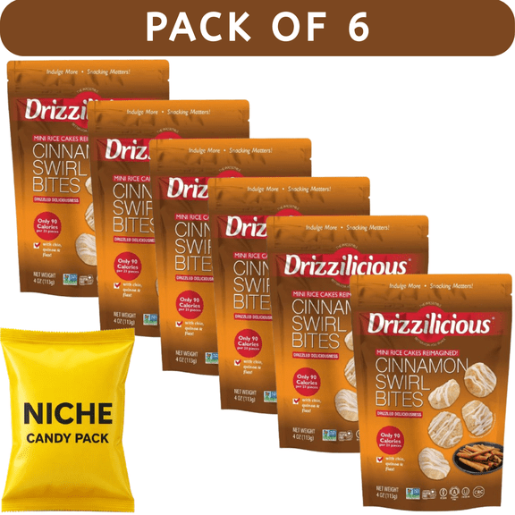 Drizzilicious Drizzled Mini Rice Cake 4oz 6 Pack (CandyFree BetterForYou Snack)