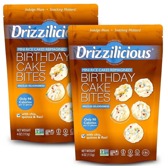 Drizzilicious Mini Rice Cakes, Birthday Cake Flavored Rice Cake Gluten Free Snacks, Rice Crisps 2-Pack