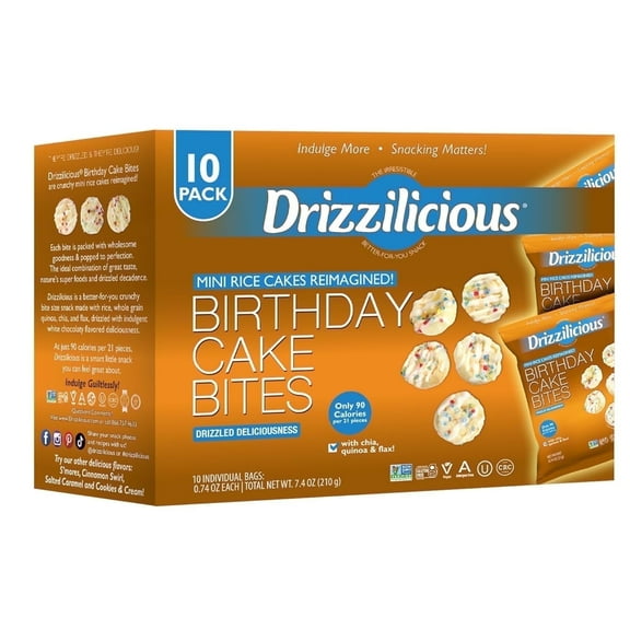 Drizzilicious Mini Rice Cakes, Birthday Cake Flavored Rice Cake Gluten Free Snacks, Rice Crisps 10-Pack