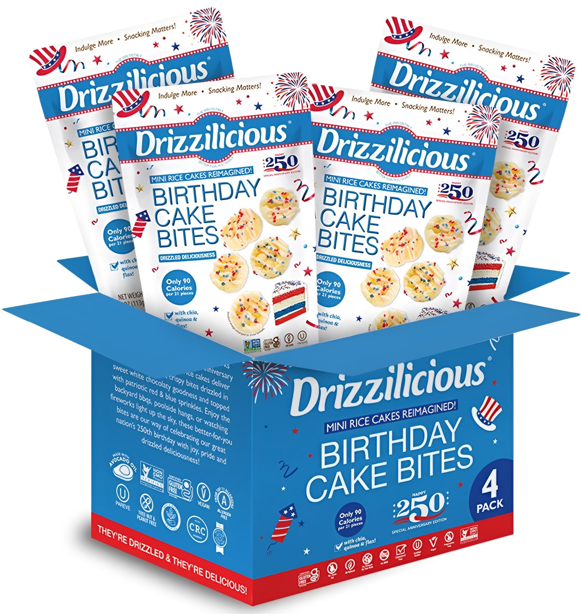 Drizzilicious Mini Rice Cakes, Birthday Cake America's 250th