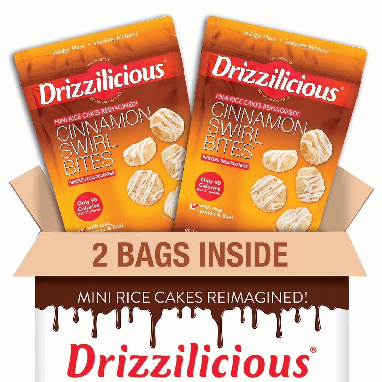 Drizzilicious Mini Rice Cakes Cinnamon Swirl - Rice Crisps, Healthy Snack for Adults & Kids, Flavored Rice Cakes, Vegan, Non-GMO, Gluten Free, Allergen Free, Kosher, 90 Calories Per Serving (2 pack)
