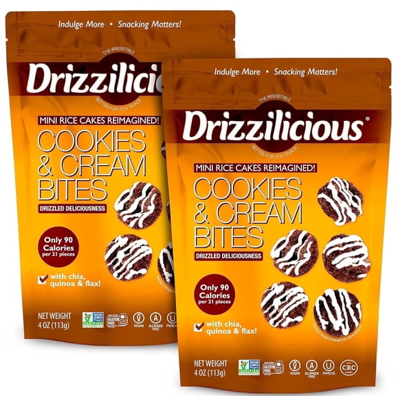 Drizzilicious Mini Rice Cakes, Cookies & Cream Flavored Rice Cake Gluten Free Snacks, Rice Crisps 2-Pack