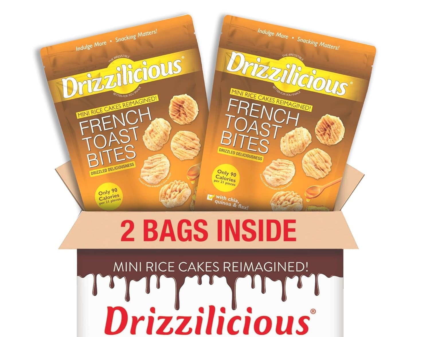 Drizzilicious Mini Rice Cakes French Toast- Rice Crisps, Healthy Snack for Adults & Kids, Flavored Rice Cakes, Vegan, Non-GMO, Gluten Free, Allergen Free, Kosher, 90 Calories per Serving (2 Pack)