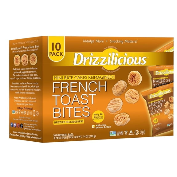 Drizzilicious Mini Rice Cakes, French Toast Flavored Rice Cake Gluten Free Snacks, Rice Crisps 10-Pack
