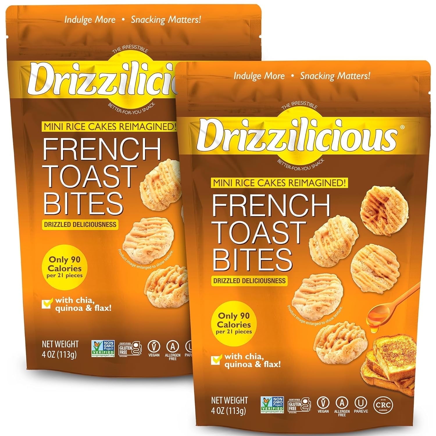 Drizzilicious Mini Rice Cakes, French Toast Flavored Rice Cake Gluten Free Snacks, Rice Crisps 2-Pack