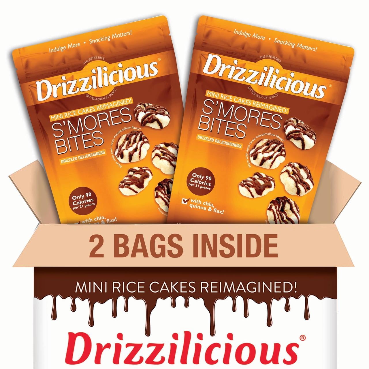 Drizzilicious Mini Rice Cakes Smores - Rice Crisps, Healthy Snack for Adults & Kids, Flavored Rice Cakes, Vegan, Non-GMO, Gluten Free, Allergen Free, Kosher, 90 Calories Per Serving (2 pack)