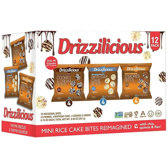 Drizzilicious Mini Rice Cakes Variety Pack, Assorted Rice Cake Snacks, Rice Crisps 12-Pack