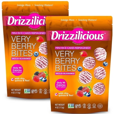 Drizzilicious Mini Rice Cakes, Very Berry Flavored Rice Cake Gluten Free Snacks, Rice Crisps 2-Pack