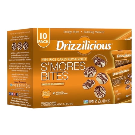 Drizzilicious Mini Rice Cakes, S'mores Flavored Rice Cake Gluten Free Snacks, Rice Crisps 10-Pack
