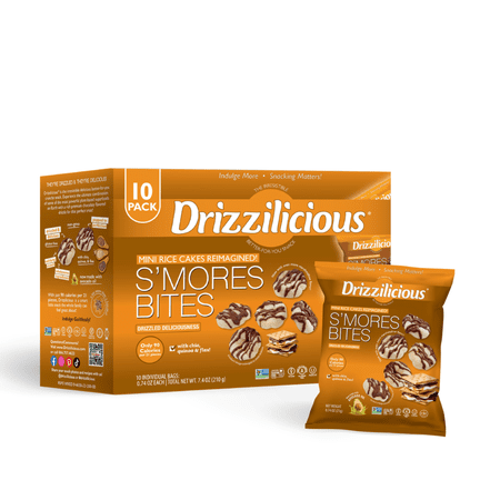 Drizzilicious Mini Rice Cakes, S'mores Flavored Rice Cake Gluten Free Snacks, Rice Crisps 10-Pack