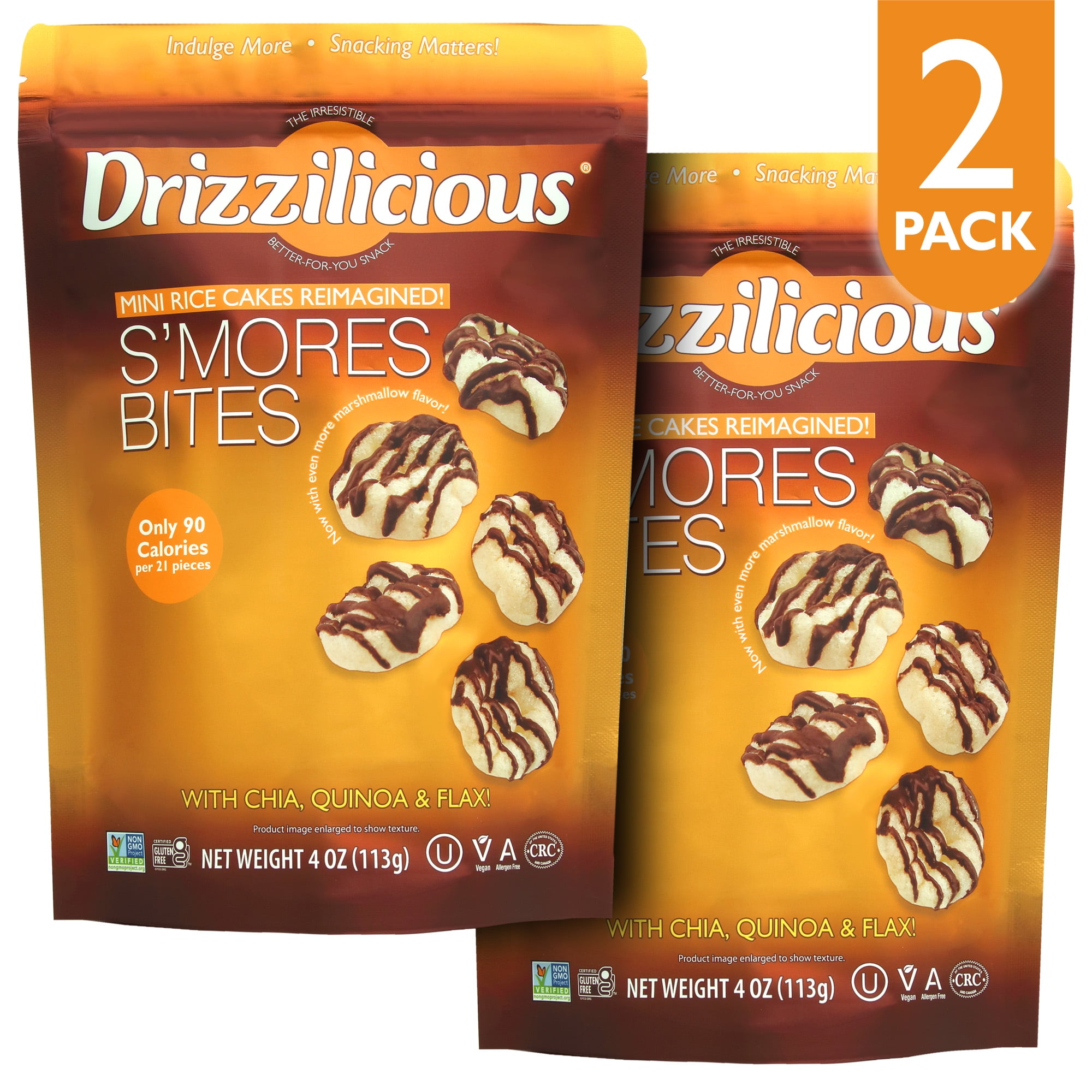 Drizzilicious Smores 4 Ounce 2 Pack Bites Mini Snack Chocolatey Rice