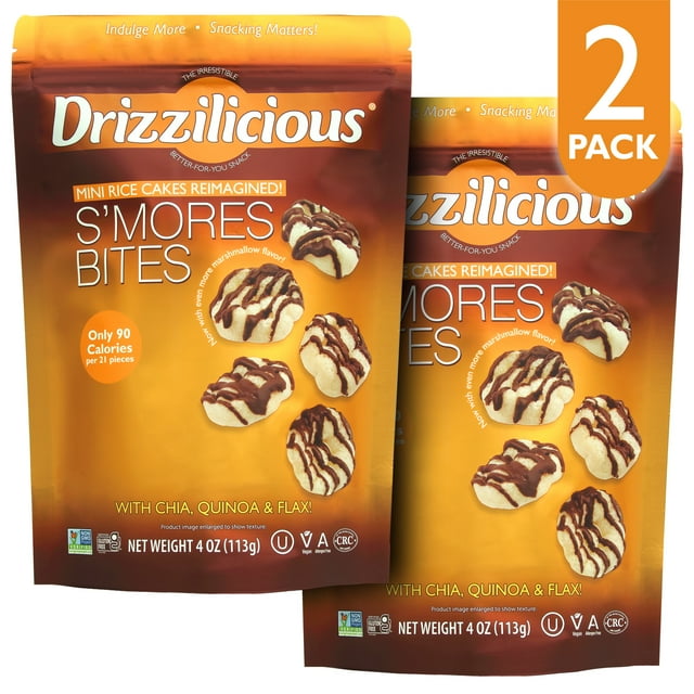Drizzilicious Smores 4 Ounce 2 Pack Bites Mini Snack Chocolatey Rice
