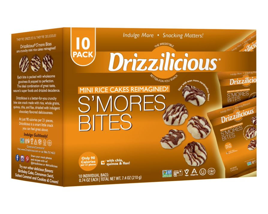 Drizzilicious Smores .74oz 10 Pack Bites Mini Snack Chocolatey Rice