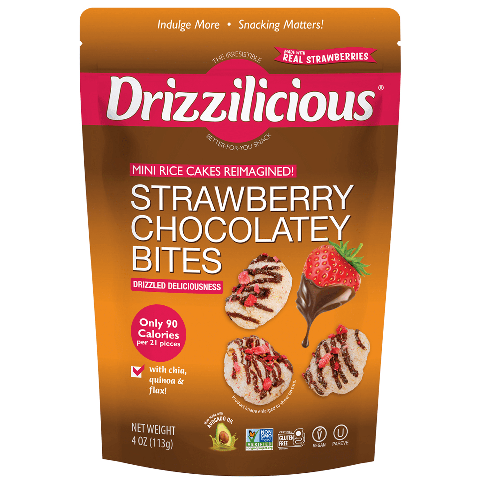 Drizzilicious Mini Rice Cakes, Strawberry Chocolaty Bites Gluten