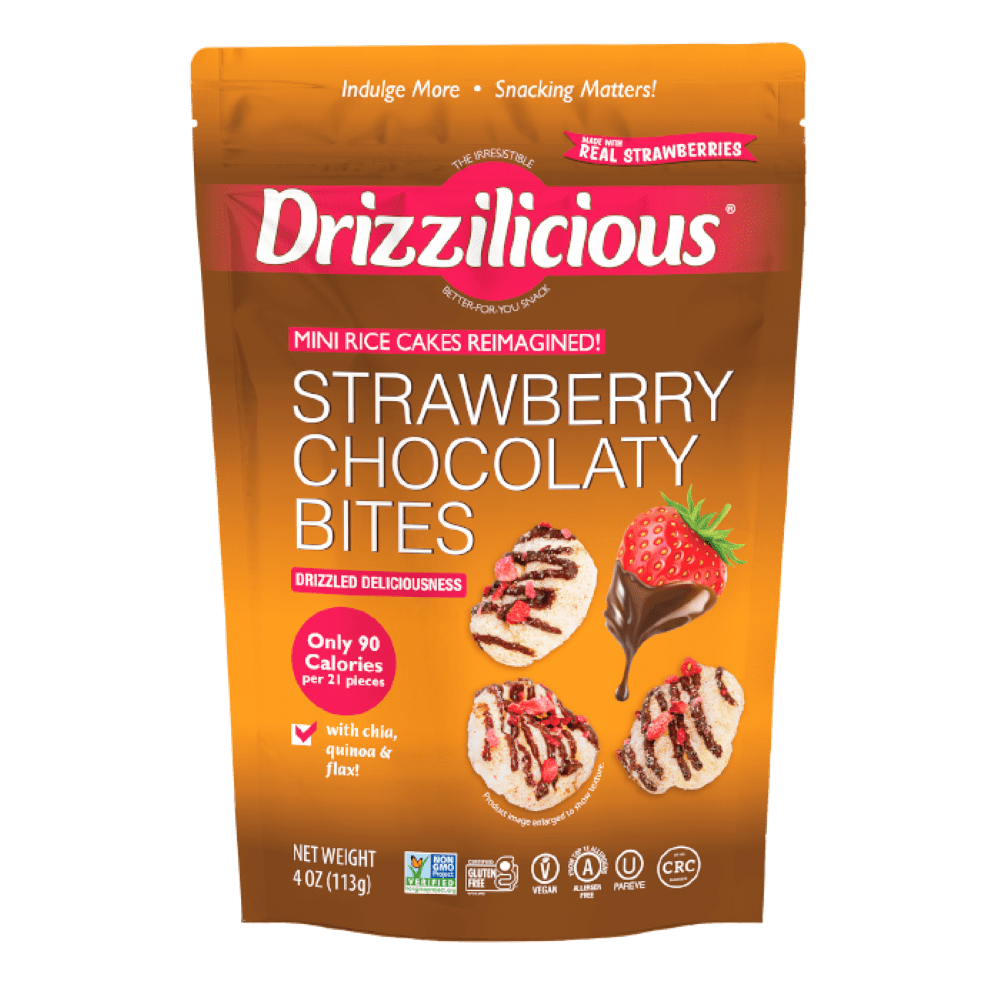 Drizzilicious Mini Rice Cakes, Strawberry Chocolaty Bites Gluten Free Snacks, Rice Crisps 4 oz