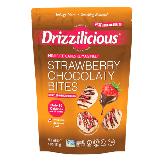Drizzilicious Mini Rice Cakes, Strawberry Chocolaty Bites Gluten Free Snacks, Rice Crisps 4 oz