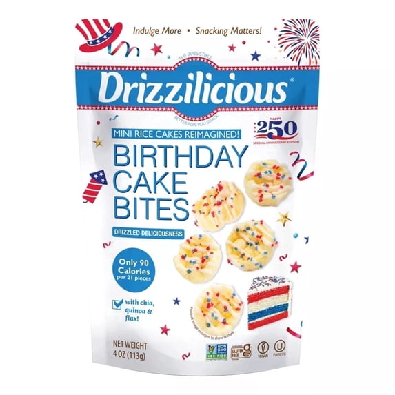 Drizzilicious USA 250 Birthday Cake Mini Rice Cakes, 4 oz