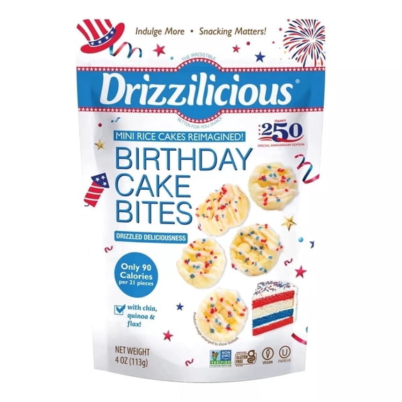 Drizzilicious USA 250 Birthday Cake Mini Rice Cakes, 4 oz