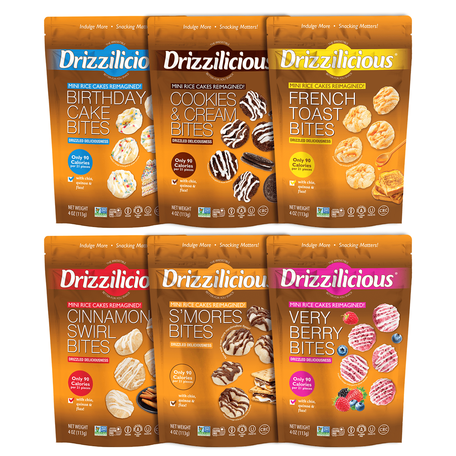 Drizzilicious Mini Rice Cakes Variety Pack, Assorted Rice Cake Snacks, Rice Crisps 6-Pack
