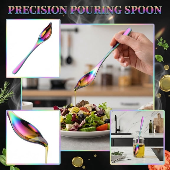 Drizzle Spoon Stainless Steel with Spout for Sauce Gravy Oil Small Heavy Duty Seasoning Spoon for Cooking Dressing Kitchen Table Serving Tool Style A#351