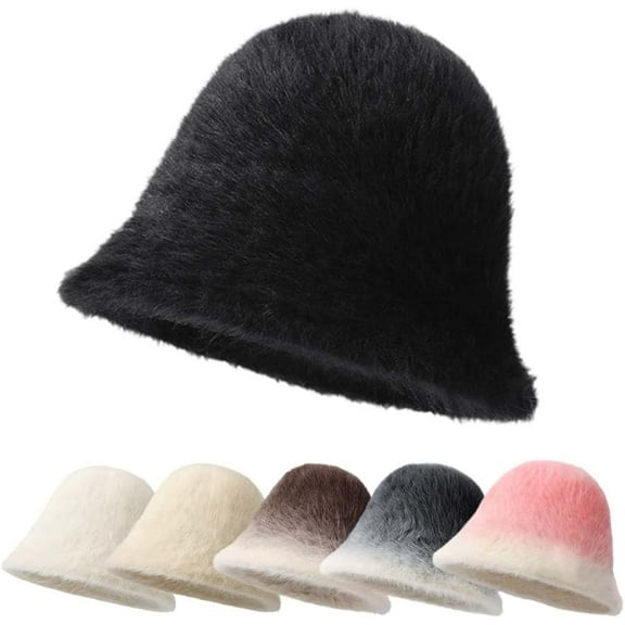 Drkicsy Winter Faux Fur Bucket Hat, Winter Hats for Women Men, Warm Fuzzy Fisherman Cap for Outdoor