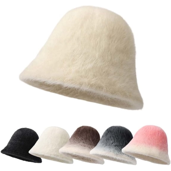 Drkicsy Winter Faux Fur Bucket Hat, Winter Hats for Women Men, Warm Fuzzy Fisherman Cap for Outdoor