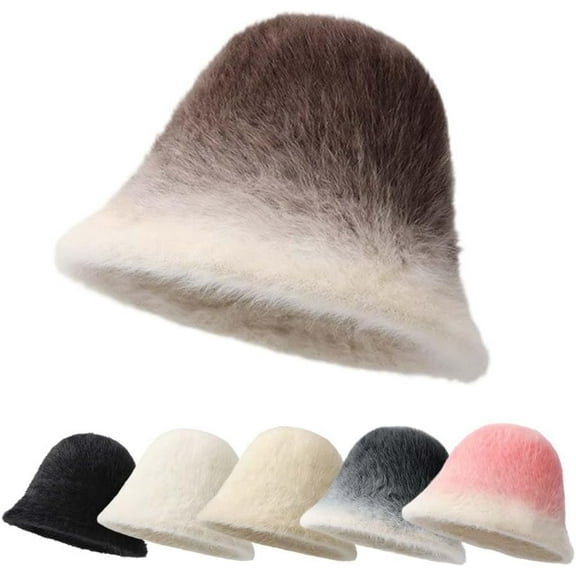 Drkicsy Winter Faux Fur Bucket Hat, Winter Hats for Women Men, Warm Fuzzy Fisherman Cap for Outdoor