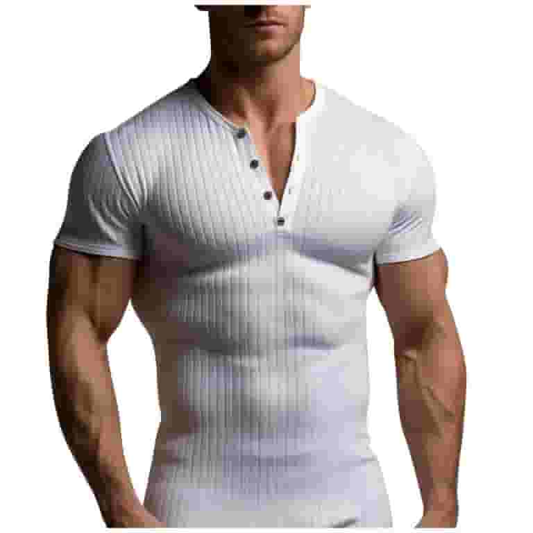 【INCHANT ME】Henley Neck Ribbed Slim Fit T-Shirt DrmPth Men's Ribbed Henley Shirt Slim Fit Muscle Shirt