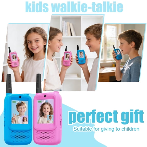 Drmagihm Kids Video Walkie Talkies 2 Pack, Rechargeable Long Range 2-Way Radio with Camera & Screen, Outdoor Camping Spy Gear Toy (Available in Blue or Pink)