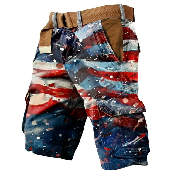 Drmagiyhm 4th of July Mens Cargo Shorts Casual Athletic Baggy Wide legs Shorts Lightweight Lightweight Pant Stars and Stripes Stretch Mens Clothing with Pocket Sky Blue 2XL