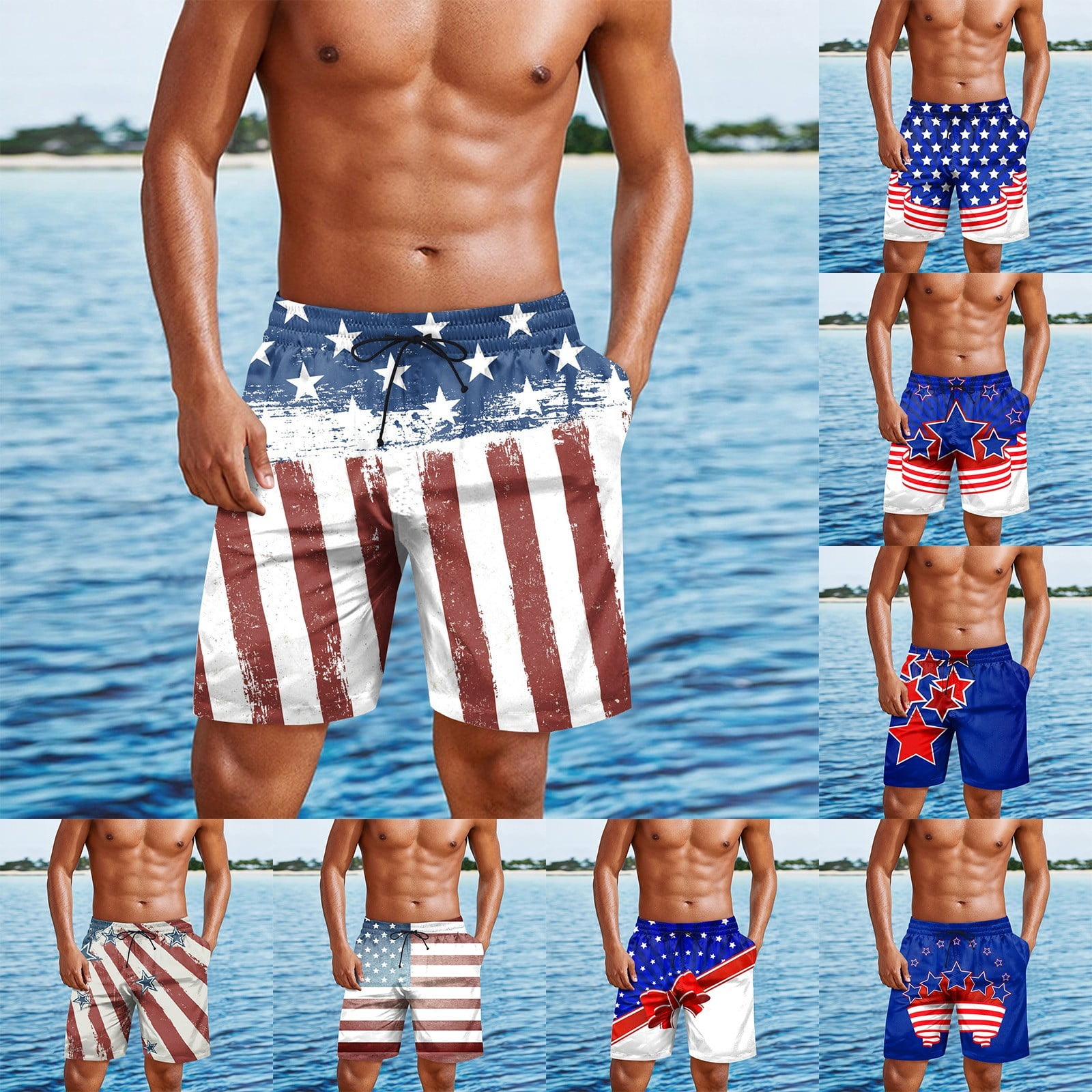 Drmagiyhm 4th Of July Swim Trunks Men Swimsuits Independence Day Suit ...