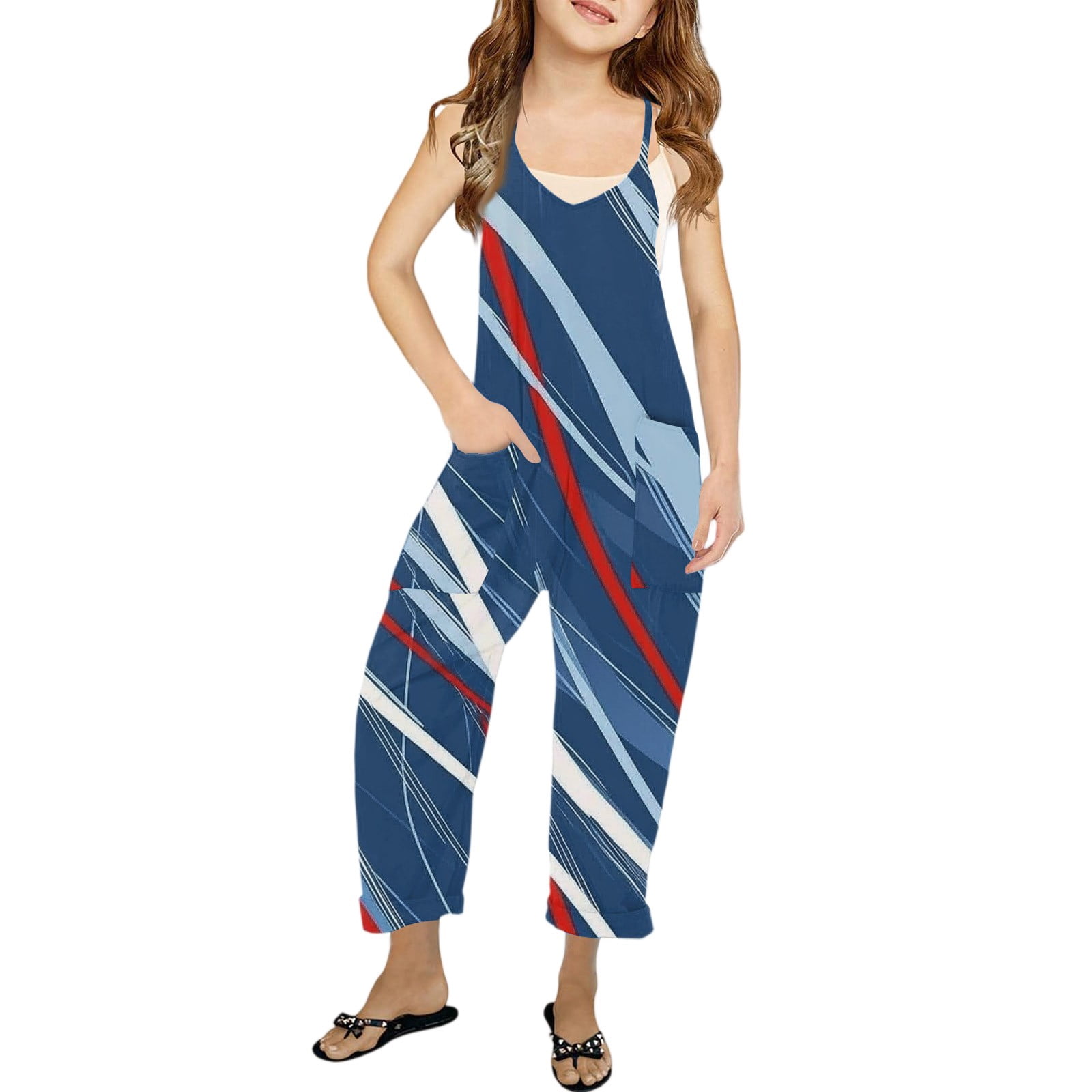 Drmagiyhm American Flag Rompers Girl Size 10-12 Trendy Adjustable Tie ...