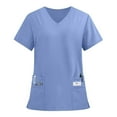 thumbnail image 1 of Drmagiyhm Blue Scrubs for Women Solid Color Plus Size Scrub Tops V Neck Short Sleeve Stretch Nursing Scrubs Medical Working Uniform with Pockets M, 1 of 4