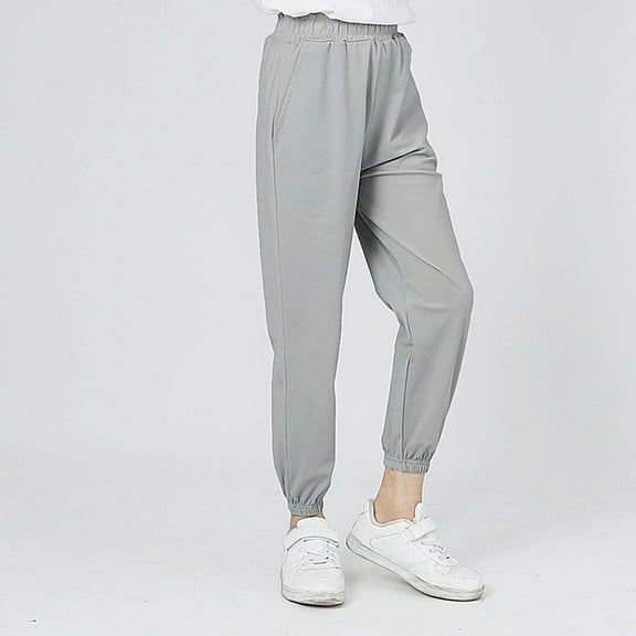 Drmagiyhm Boys Athletic Pants Casual Baggy Sweat Pants Lightweight Loose Pants Elastic Waist Athletic Joggers Trousers with Pockets Light Gray 9-10 Years