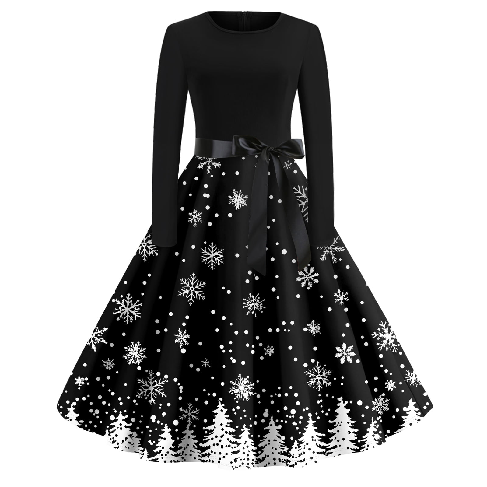 Drmagiyhm Christmas Dresses for Women Long Sleeves Pleated Prom Hepburn ...