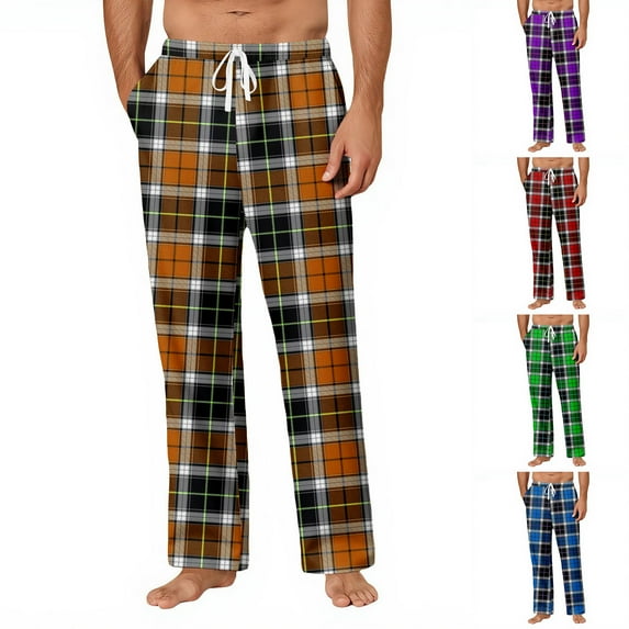 Drmagiyhm Cotton Pajama Pants Men Fuzzy Christmas Print Lounge Pants Autumn Big and Tall Pajama Bottoms Lazy One Sleep Pants Wide Legs Elastic Waist Plaid Casual Pant M