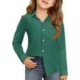 thumbnail image 1 of Drmagiyhm Dark Green Button Up Shirt Girls Casual Long Sleeve Shirts Lightweight Button Tshirts School Shirts 5-6 Years, 1 of 4
