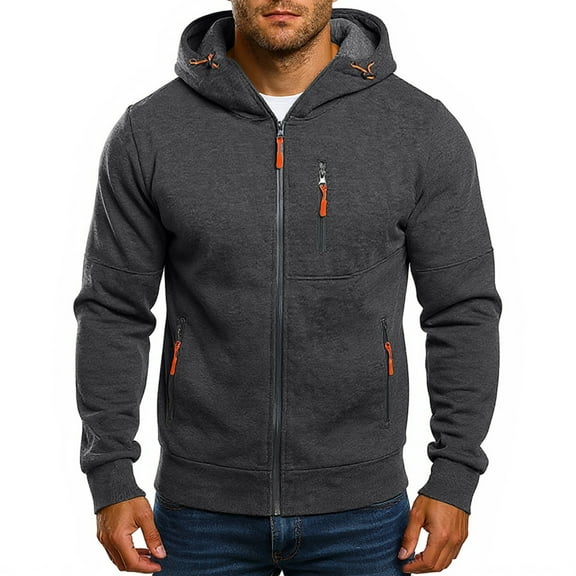 Drmagiyhm Fleece Jacket Men Hooded Sweat Jackets Warm Jackets Fleece Lined Zipper Hoodies Lightweight Winter Coat Dark Gray L