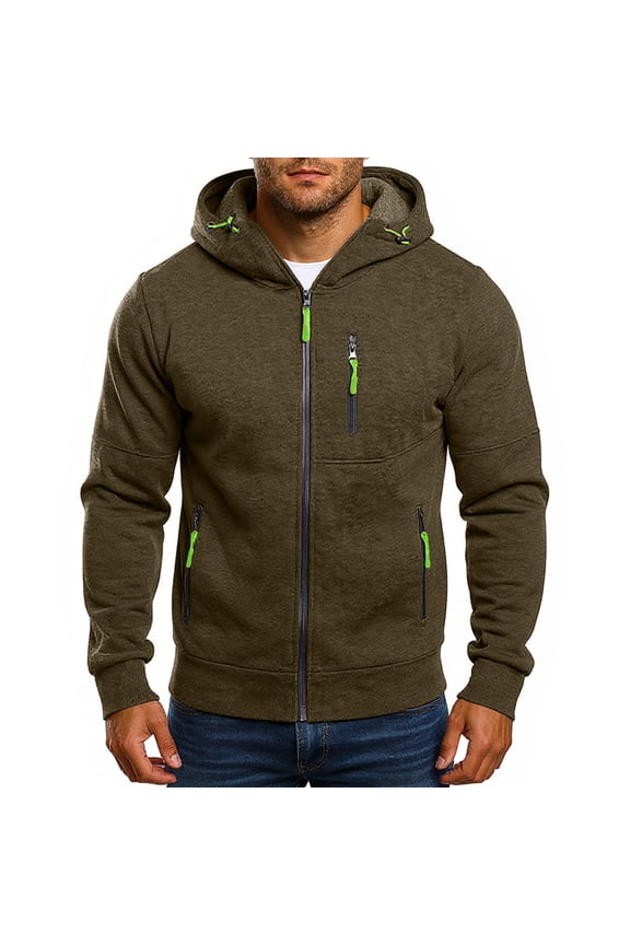 Fleece Lined Jacket Men Hooded Sweat Jackets Warm Sweatshirt Coat Fleece Lined Thick Hoodie Fashion Winter Coats Army Green L